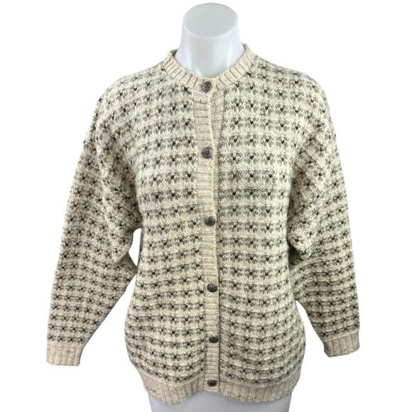 Vintage 80’s I’m a Plum Beige Green Knit Button Down Cardigan Sweater Top Size M - Picture 1 of 4